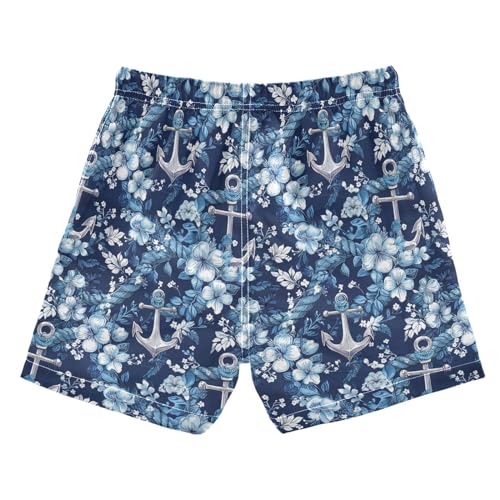 ALAZA Nautical Anchor Blue Flowers Boy’s Swim Trunk Quick Dry Beach Shorts Swimsuit Bathing Suit Swimwear4