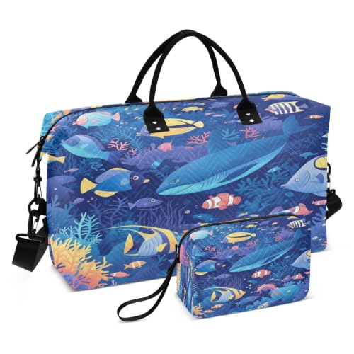 Sac à main de week-end à motif marin grand format avec trousse de toilette fille
