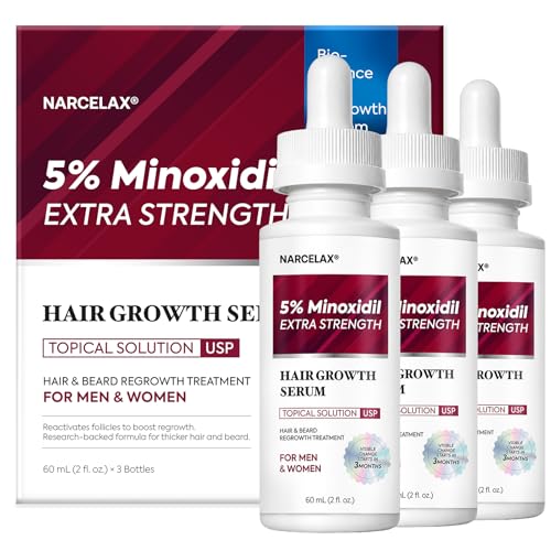 5% Minoxidil Hair Growth for Men and Women: Extra Strength Minoxidil Beard Regrowth Treatment Serum with Biotin for Thinning Hair Loss to Grow Thicker Fuller 60ml (2 Fl Oz (Pack of 3))