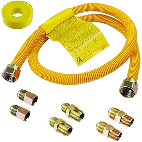 Hosile 48" Flexible Gas Line Kit for Dryer, Stove, Range, Stainless Steel Gas Dryer Connector Kit, 5/8 in.OD(1/2 in. ID）Dryer Gas Line with Connector 1/2" FIP & 1/2" MIP & 3/4" MIP Fitting Cover