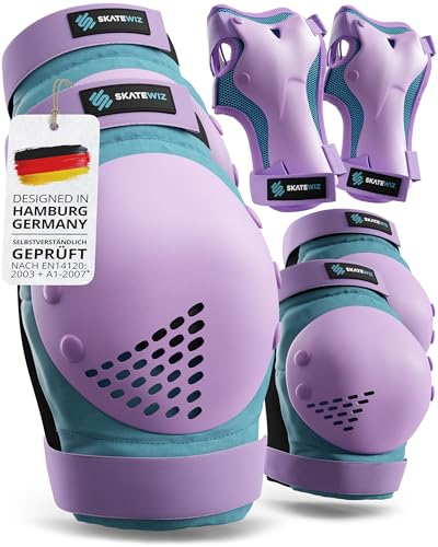 SKATEWIZ Protektoren Kinder - Knieschoner Kinder - Schoner Inliner Knieschützer - Schützer Inliner - Knie und Ellenbogenschützer - SMASH Größe S Blau Violett