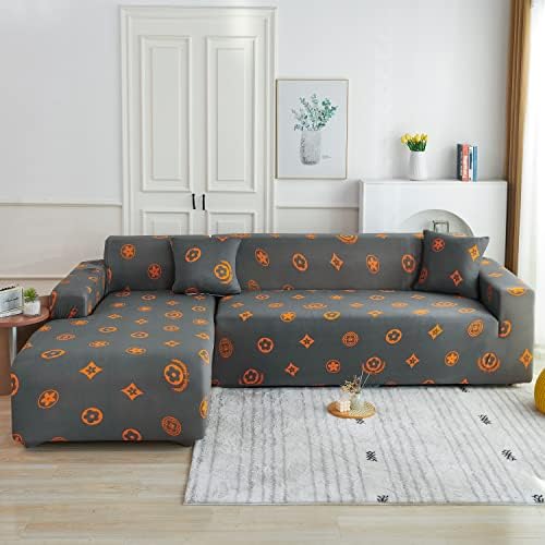 Mingfuxin L-Shaped Sofa Slipcovers, 2PCS Jacquard Polyester Fabric Stretch Sofa Covers Furniture Protectors + 2 Pillow Covers for L Shape Sectional Sofa Couch (L-Shaped 3+3 Seats, Printed#06)