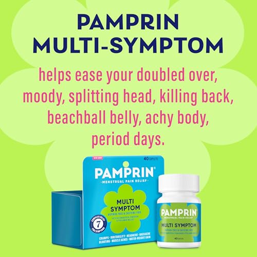 pamprin multi-symptom formula with acetaminophen menstrual period symptoms relief including cramps pain bloating and irritability 40 caplets