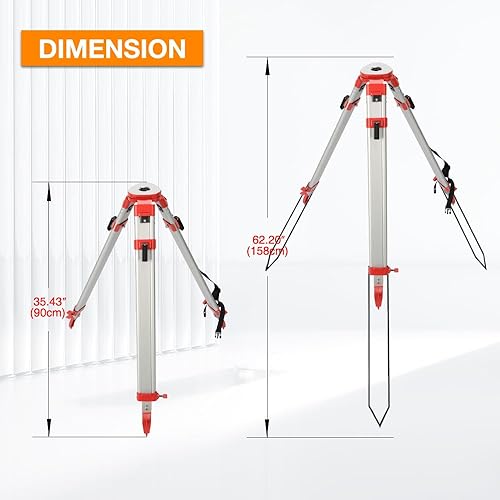 Miniatura 4 de Trípode de topografía, trípode de levantamiento de aluminio con abrazadera rápida de cabeza plana de 11 roscas de 58 pulgadas para nivel automático
