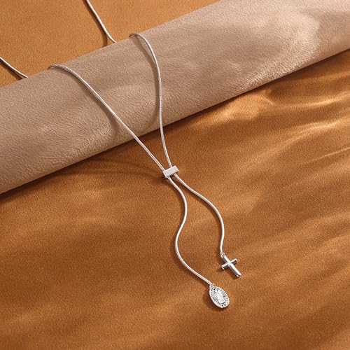 Image of CHESKY Long Necklaces for Women, 14k Gold Plated /Streling Silver Lariat Necklace Dainty Statement Prom Necklace Rosary Cross Sun Drop Pendant Dangle Necklace Gold Prom Jewelry for Women Gifts