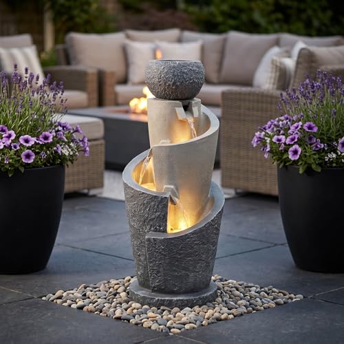 Fontaine de Jardin avec éclairage LED 66 cm avec Bassin décoratif Fontaine Fontaine d'intérieur pour intérieur et extérieur Blanc Chaud, Gris, Beige