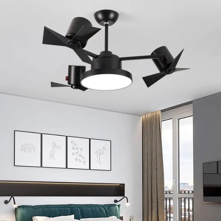 Image of Glowave Modern Black Finish Industrial Multi Head 3 Blade Ceiling Fan with LED Light & Remote Control Silent High-Speed Motor Fan for Kitchen, Cafes, Hotels, Dining, Bar - Tricolor (FI-7820 /BK)