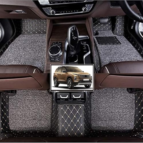 Image of Vahan Expo Premium 7D Car Mat Full Set for TATA Safari Facelift (2023) || Luxury Leather Double-Stich 7D Car Floor Mat Complete Set || 100% Waterproof and Washable || Black