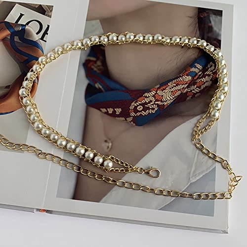 gofidin Thin Chain Waistband, Pearl Waist Strap Adjustable Casual Body Link Belts for Trouser Dress Belts Party4