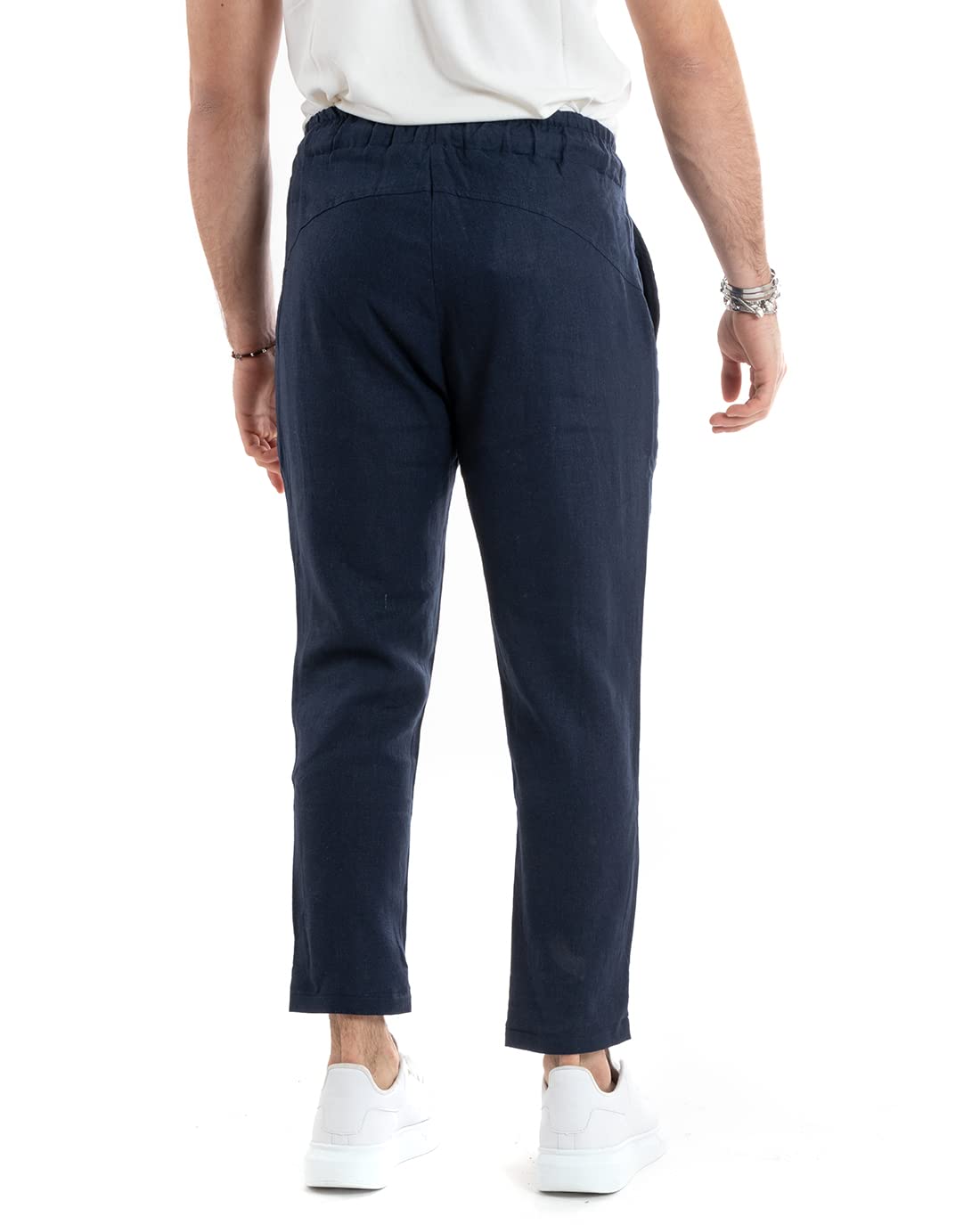 Giosal Pantalone Uomo Lungo Lino Elastico in Vita Tinta Unita Sartoriale Casual Made in Italy