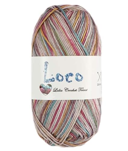Loco - hilo 100% algodón multicolor, hilo de tejer, hilo de ganchillo (100 gr/ovillo ; 8 colores) (empresa española/envío desde España) (08) Cover