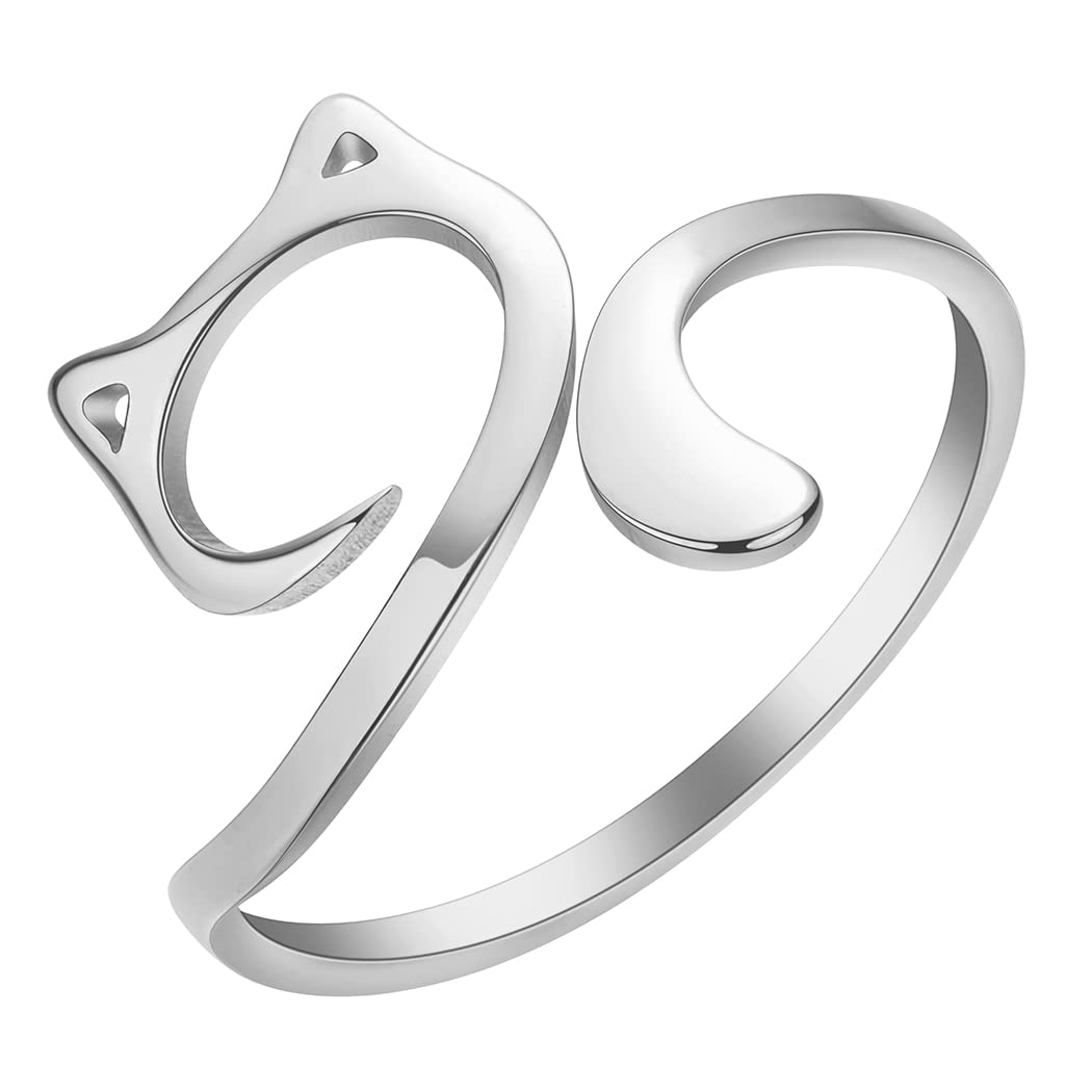 LUTAKU Anello Regolabile Con Orecchie Di Gatto - Acciaio Inox, Taglia US 8, Gioiello Per Donne E Ragazze, Idea Regalo - 3