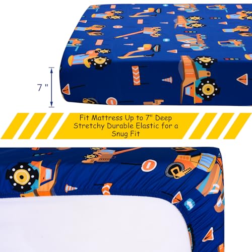 Image of UOMNY Crib Sheet 52x28 Baby Sheet for Boys Breathable Fitted Crib Sheet for Standard Crib and Toddler Mattress Toddler Sheet Engineering Vehicle Blue