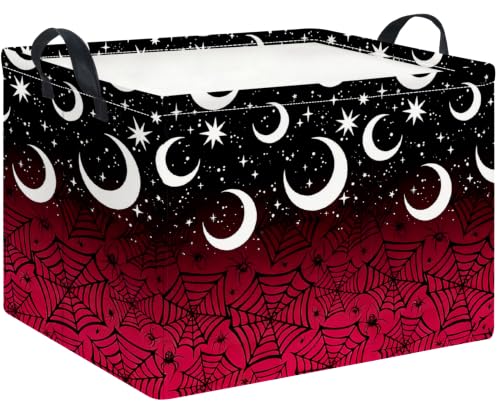 Image of Rectangle Storage Basket with Handles,Collapsible Storage Bin,Books Box,Gift Basket(Dark Night Spiderweb)