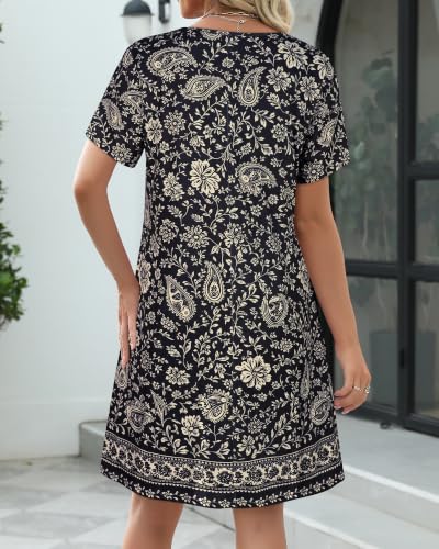 Image of CHICGAL Summer Dresses for Women V Neck Short Sleeve Casual Loose T Shirt Sundress Beach Cover Ups with Pockets 2026