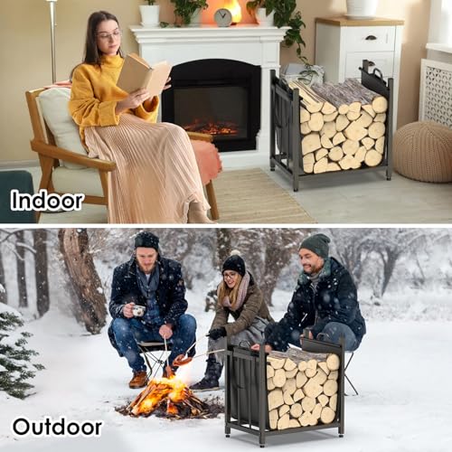 YENGOTH Firewood Rack, Firewood Holder With Carrier Bag, Firewood Storage Rack for Indoor Outdoor Log Organization and Storage