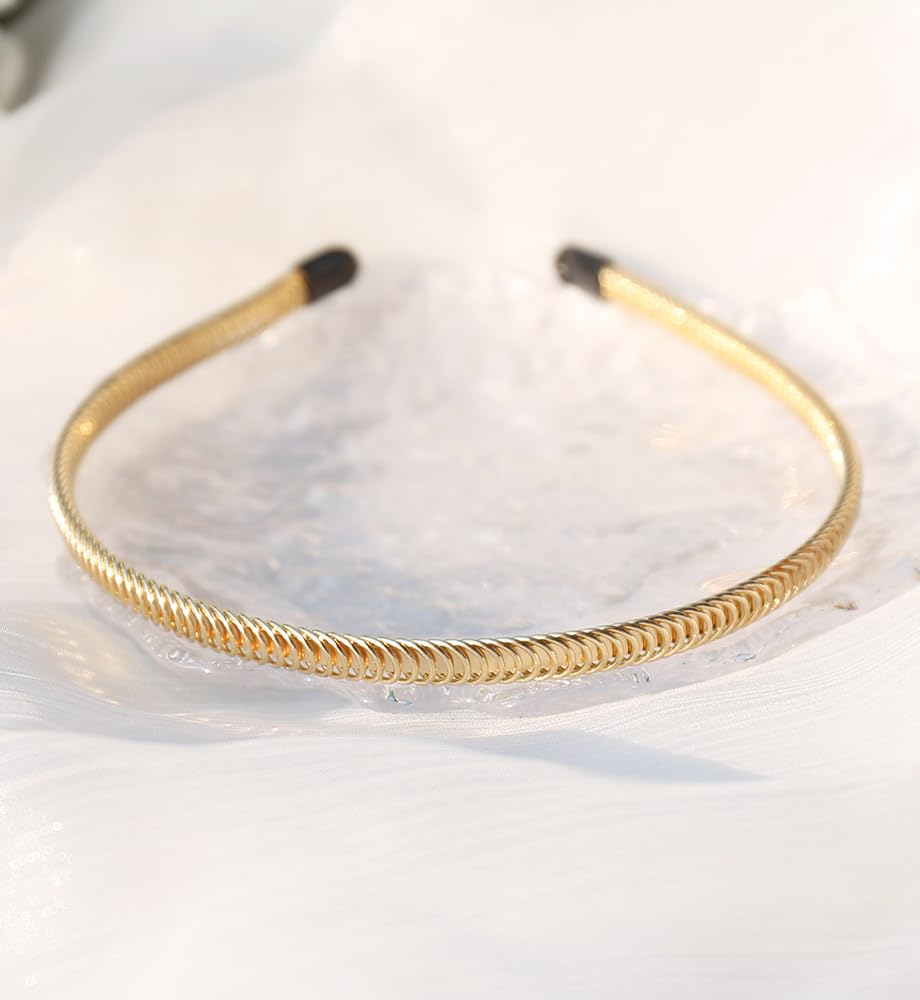 Women's Thin Metal Gold Headbands Non Slip, Cute Comfy Headband Hair Accessories Gift for Women (Soft Gold) - Image 2