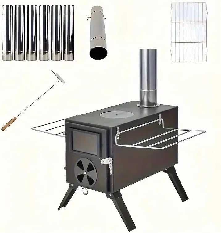 Zeltofen, Tragbarer Klappbarer Holzofen mit Rohr, 19.5 x 39 x 30.5cm,...
