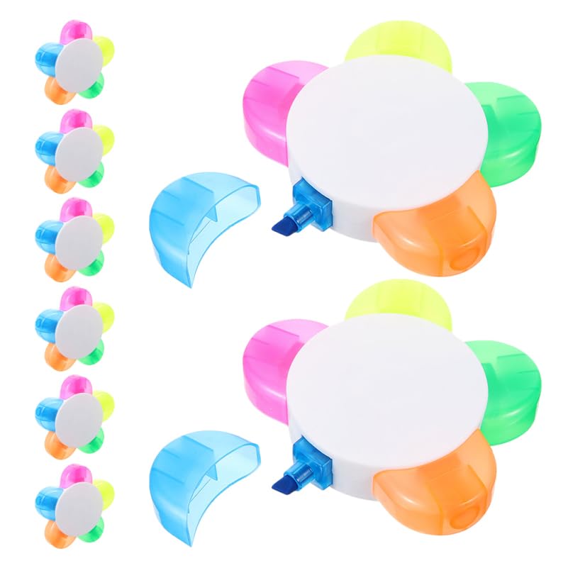 DIYEAH 8Pcs Petal Highlighters Flower Shaped Highlighters Set 5 in 1 Fluorescent Marker Pen Pastel Highlighter Pens for Kids School Classroom Office Art Projects