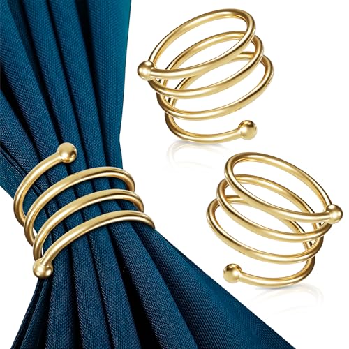 Image of Gold Napkin Rings Set of 8 - Easter Napkin Rings with Elegant Spiral Design | Durable Metal & Shiny Gold Finish | Great for Weddings, Holidays & Everyday Use | Festive Easter Holiday Table Decoration