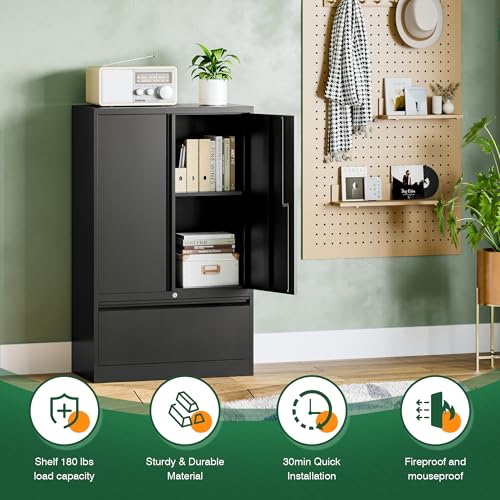 Letaya Metal File Cabinet For Home Office,Lateral Filing Storage Cabinets With Drawer-Lock Door And Shelves-Hang Legal/Letter/A4/F4 Size  thumb #6