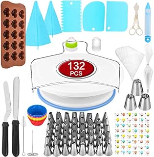 132 Pcs Cake Decorating Supplies kit with Turntable,48 Pcs Numbered Icing Tips