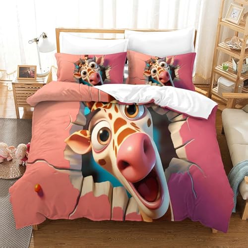 Housse de couette girafe 3D 140x200 microfibre pour lit simple