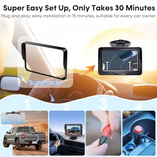 Image of HD 1080P Backup Camera Plug & Play: Easy to Install in 15 Minutes Starlight Night Vision for Backing Up Safely in the Dark - Real-time Image Zero lag Rear View Camera with Monitor for Cars Trucks SUVs