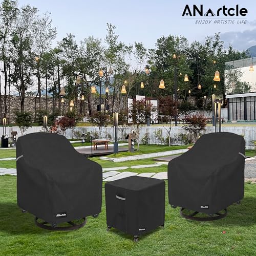 Image of ANartcle 3 Pieces Patio Bistro Sets Cover,600D Waterproof Heavy Duty Patio Furniture Covers,Includes 2 Outdoor Swivel Chair Covers and 1 Patio Wicker Side Table Cover(Black)