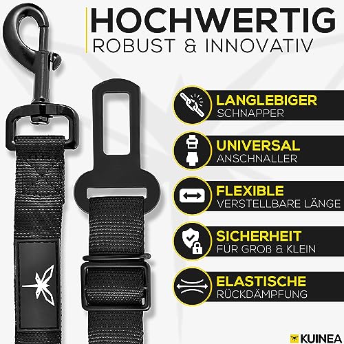 KUINEA® 2X Sicherheitsgurt für Hunde – elastischer Hundegurt mit Rückdämpfung & Verstellbarer Länge – Anschnallgurt fürs Auto, Robustes Hunde Zubehör für alle Rassen & Autotypen