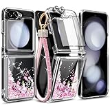 WDHD Compatible with Samsung Galaxy Z Flip-6 & Z Flip 7-FE Case, Rose Gold | Glitter Floating Liquid Cute Phone Cover with Screen Protector & Camera Lens Protector & Diamond Wrist Strap Lanyard