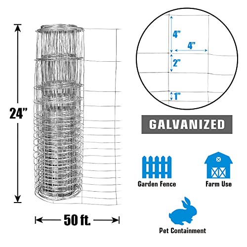 Fencer Wire 16 Gauge Galvanized Super Rabbit Guard Garden Fence, Welded Wire Fence For Preventing Rabbits, Dogs, Cats, Chickens, And Other Small Animals From Damaging The Garden (24 In. X 50 Ft.) #TOP2