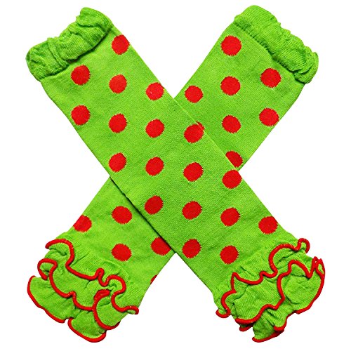 Christmas Holiday Winter Party Styles Leg Warmers - One Size - Baby, Toddler, Girl, Boy (Ruffle Polka Dot Lime & Red)