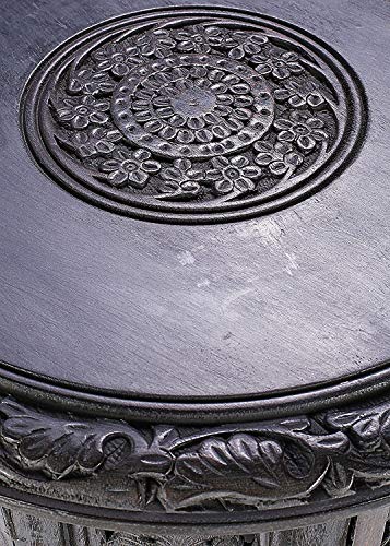 Solid Wood Hand Carved Accent Table, Side Table, entryway Table, Wooden end Table, Bedside Table, Octagonal Wooden Table - 15 Inch Round Top x 15 Inch High - Grey