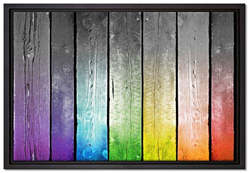 Pixxprint Bunte Zaunlatten Leinwandbild 60x40 cm im Bilderahmen, Wandbild, Schattenfugenrahmen, Kein Poster