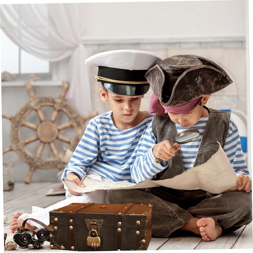 Cofre del tesoro pirata de madera vintage 9,5x6,7x3,7 pulgadas con candado de combinacion para niños 4