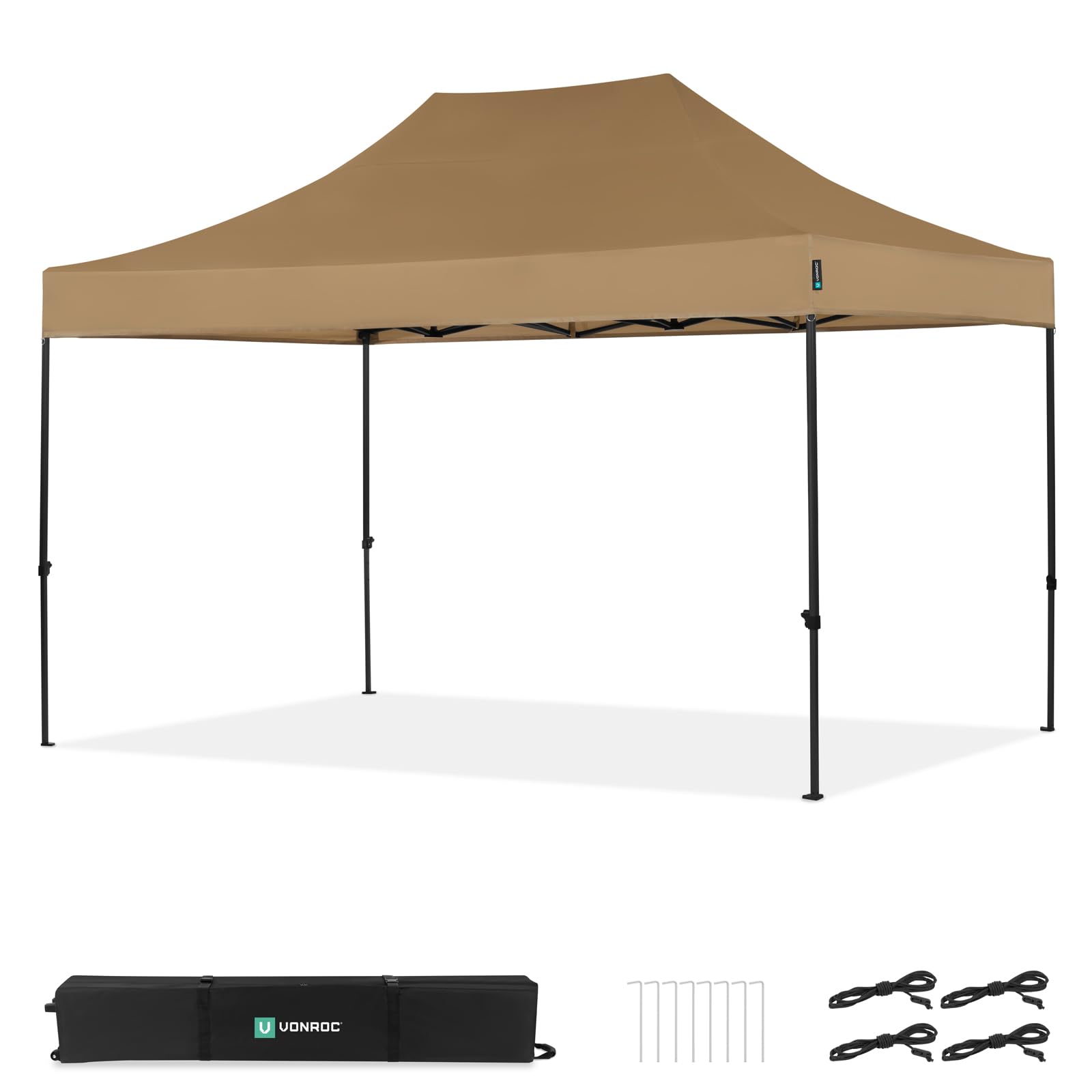 VONROC Tenda per Feste 3x4,5M – Gazebo Pieghevole Easy‑Up, Impermeabile 3000 PA, Protezione UV 50+, Struttura in Acciaio, Altezza Regolabile, con Borsa da Trasporto – Beige