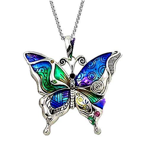 DianaL Boutique Silvertone Colorful Butterfly Pendant Necklace 24