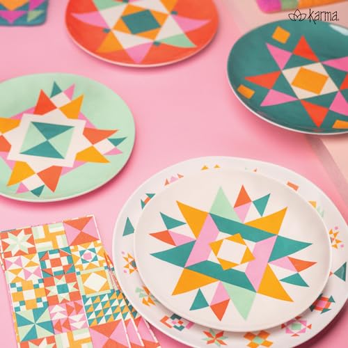 Image of Karma, 8.75 inches Melamine Salad Plates Set of 4, Reusable Dishwasher Safe Plates for Outdoor and Indoor, Heirloom Creme