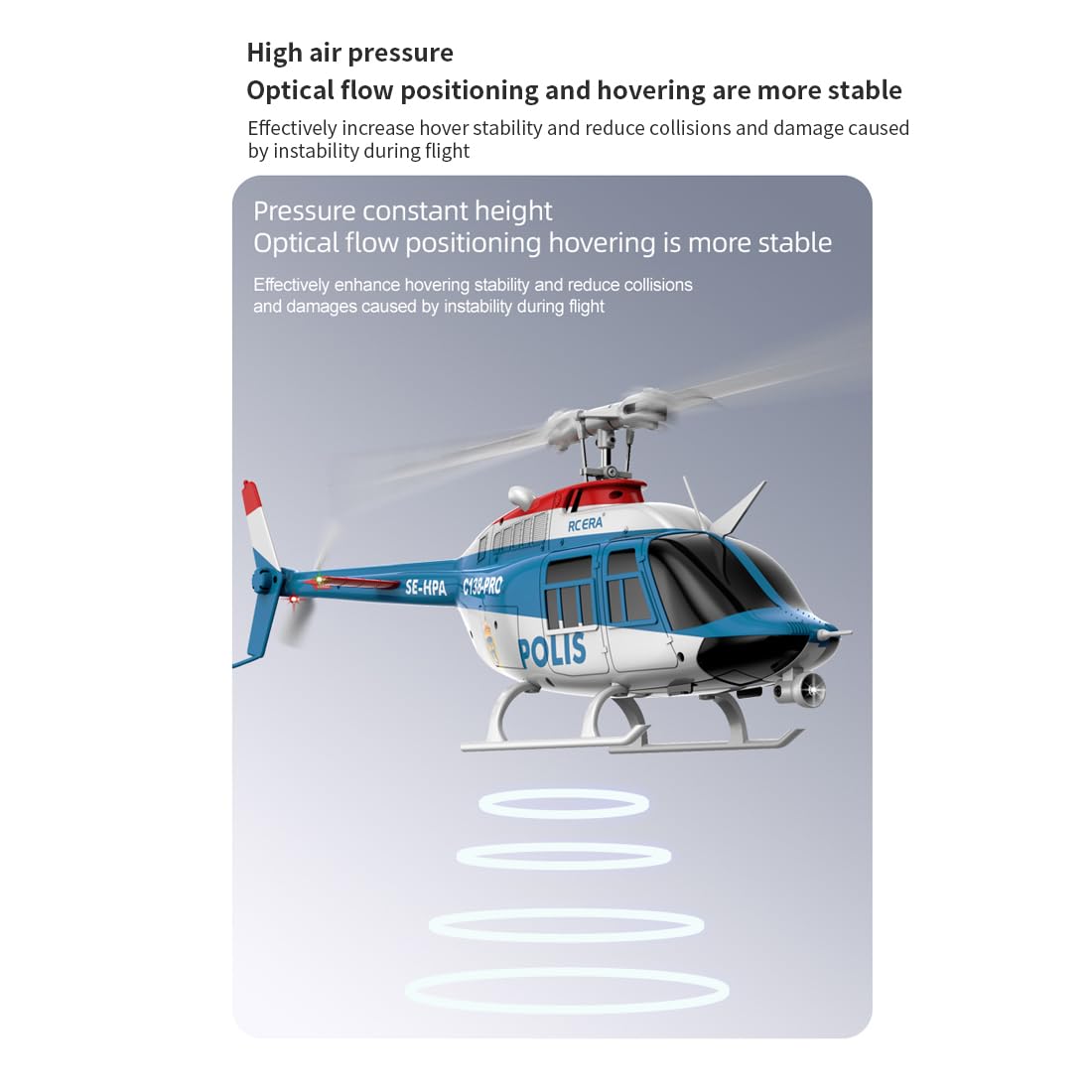 1:33 C138PRO RC elicottero 6 canali monotrotore con motore brushless, elicottero 3D con flusso ottico in altezza, start/atterraggio, RTF (blu e bianco/3 batterie)