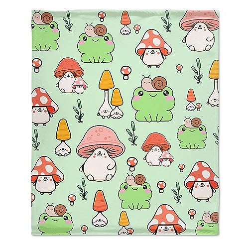Prabhutaratna Frog and Mushroom Blanket Soft Cozy Throw Blankets Flannel Blankets for Couch Bed Living Room 60