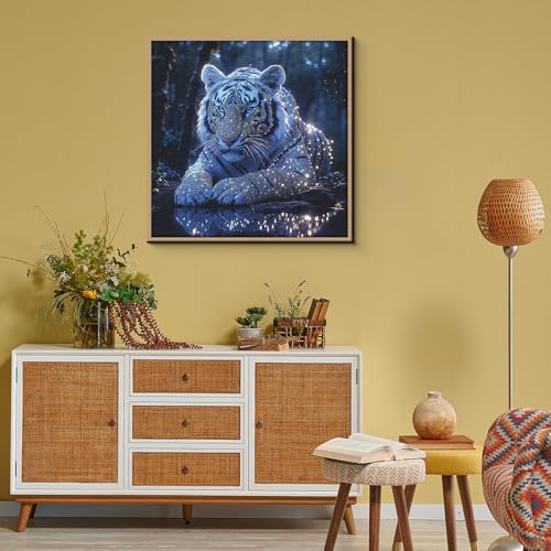 Puzzles para adultos PPuzzling 1000 piezas, Escena de bosque azul brillante, Rompecabezas de animales de fantasía Tigre blanco miniatura 6