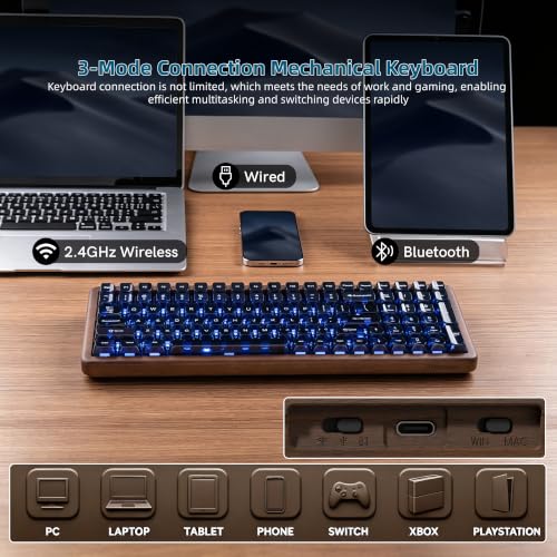 Image of Womier Wood Creamy Keyboard with Number Pad, Wireless Gaming Keyboard-WD99 | Mechanical Keyboard QMK /VIA,100-key BT5.0 /2.4G /USB-C Hot Swap,Clear Keycaps Custom RGB for PC /Mac,POM Linear Switch