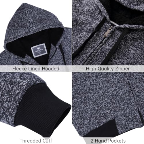 Image of LeeHanTon Sherpa Lined Hoodies for Men Heavyweight Full Zip Up Sweatshirt Thick Fleece Winter Warm Work Jackets Plus Size
