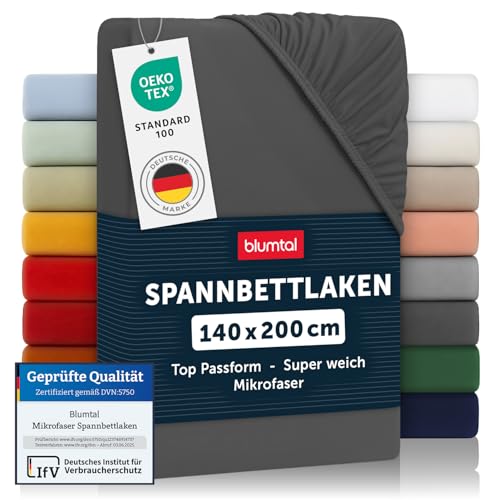 Blumtal® Spannbettlaken 140x200 cm - Bettlaken aus Microfaser - Oekotex zertifiziertes Spannbetttuch 140x200 cm / 140x200 Spannbettlaken - Leintuch 140x200 - Bettspanntuch - Laken - Anthrazit