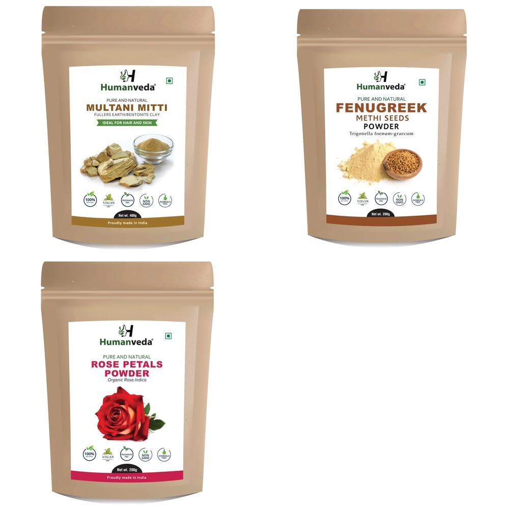 Pure Multani Mitti Fuller's Earth, Methi Fenugreek Powder and Rose Petal Powder Combo Pack for Comprehensive Hair Care and Radiant Glowing Skin Rejuvenation 100% Natural Organic Herbal Fine Powder-picture-23
