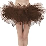 OBBUE Women's Vintage 5 Layered Tulle Tutu Puffy Ballet Bubble Skirt Chocolate Regular Size
