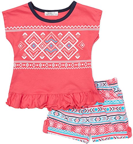 Image of ToBeInStyle Girl's Two Piece Summer Set Cute Tee Top and Matching Shorts Adorable Outfit