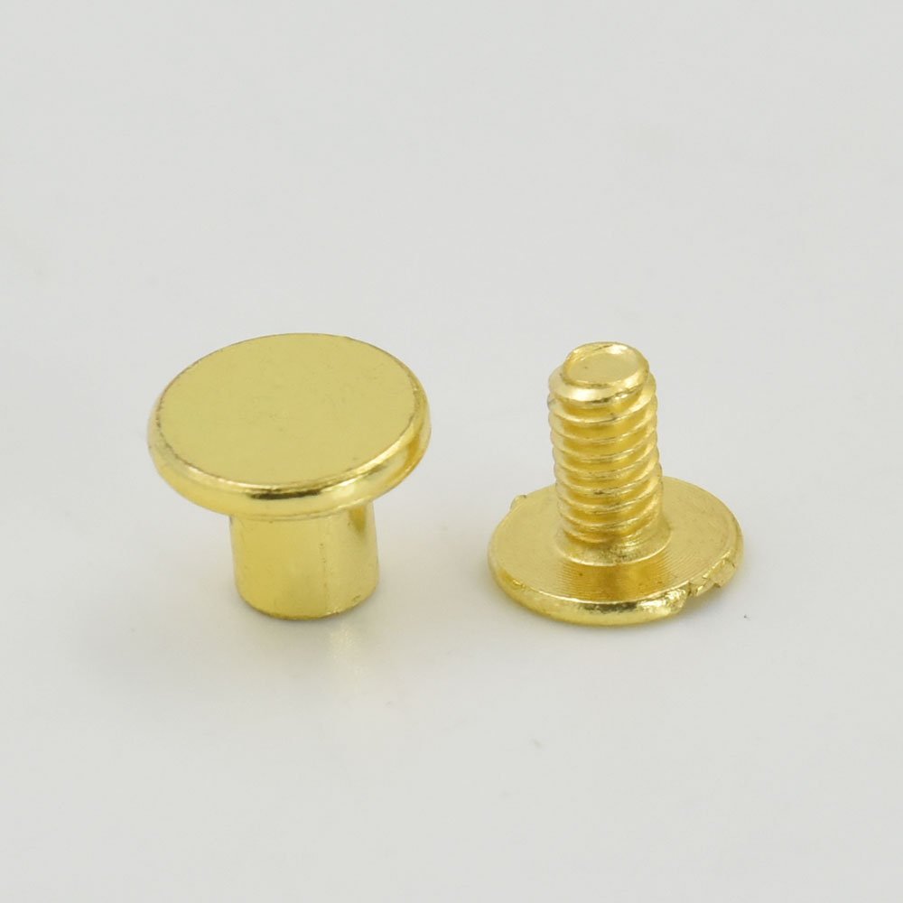 50 Sets 9.8mm(3/8") Brass Flat Head Button Stud Screwback spot for Screw Chicago Nail Nickle Gold Color Choice