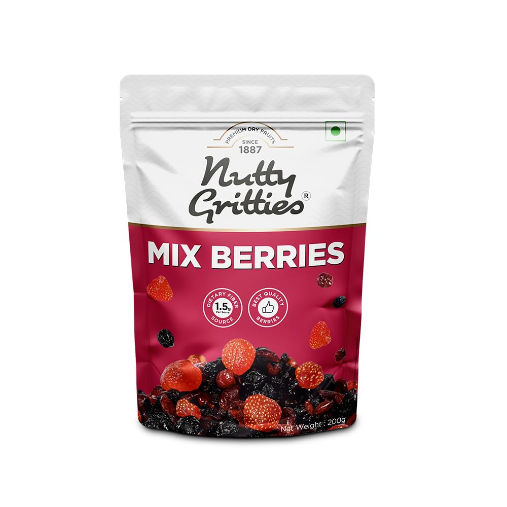 Nutty Gritties Premium Mix Berries 200g | Dried Cranberries, Blueberries, Strawberries & Black Currants | Antioxidant-Rich | Healthy Snack for Kids & Adults | Resealable Pouch